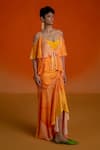 Shop_Shashank Arya_Orange Modal, Satin, Crepe Beads, Mirrors V-neck Ombre Floral Skirt And Kurti Set _Online_at_Aza_Fashions