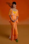 Shashank Arya_Orange Modal, Satin, Crepe Beads, Mirrors V-neck Ombre Floral Skirt And Kurti Set _at_Aza_Fashions