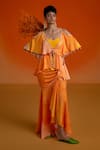 Buy_Shashank Arya_Orange Modal, Satin, Crepe Beads, Mirrors V-neck Ombre Floral Skirt And Kurti Set _at_Aza_Fashions