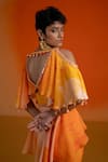 Buy_Shashank Arya_Orange Modal, Satin, Crepe Beads, Mirrors V-neck Ombre Floral Skirt And Kurti Set 