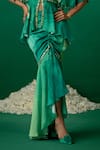 Buy_Shashank Arya_Green Modal, Satin, Crepe Crystals, Pearls V-neck Block Print Skirt And Kurti Set _Online_at_Aza_Fashions