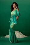 Shop_Shashank Arya_Green Modal, Satin, Crepe Crystals, Pearls V-neck Block Print Skirt And Kurti Set _Online_at_Aza_Fashions