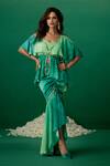 Buy_Shashank Arya_Green Modal, Satin, Crepe Crystals, Pearls V-neck Block Print Skirt And Kurti Set _at_Aza_Fashions