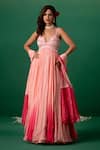 Buy_Shashank Arya_Pink Georgette, Chiffon Crystals, Pearls, Beads V-neck Embellished Anarkali Set _at_Aza_Fashions