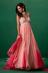Buy_Shashank Arya_Pink Georgette, Chiffon Crystals, Pearls, Beads V-neck Embellished Anarkali Set _Online_at_Aza_Fashions