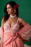 Buy_Shashank Arya_Pink Georgette, Chiffon Crystals, Pearls, Beads V-neck Embellished Anarkali Set 