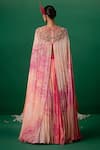 Shop_Shashank Arya_Pink Georgette, Modal, Satin Crystals, Pearls Ombre Floral Lehenga Set With Cape _at_Aza_Fashions