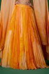 Shashank Arya_Orange Georgette, Modal, Satin Crystals, Block Print Lehenga Set With Cape _at_Aza_Fashions