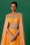 Buy_Shashank Arya_Orange Georgette, Modal, Satin Crystals, Block Print Lehenga Set With Cape 