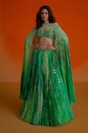 Shashank Arya_Green Georgette, Modal, Satin Crystals, Pearls Round Floral Print Lehenga Set _Online_at_Aza_Fashions
