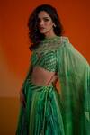 Buy_Shashank Arya_Green Georgette, Modal, Satin Crystals, Pearls Round Floral Print Lehenga Set 