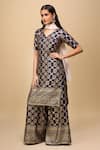 Samyukta Singhania_Navy Brocade, Net V-neck Woven Kurta Palazzo Suit Set _Online_at_Aza_Fashions
