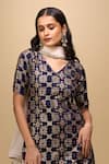 Buy_Samyukta Singhania_Navy Brocade, Net V-neck Woven Kurta Palazzo Suit Set 