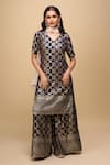 Buy_Samyukta Singhania_Navy Brocade, Net V-neck Woven Kurta Palazzo Suit Set _at_Aza_Fashions