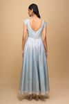 Shop_Samyukta Singhania_Blue Brocade V-neck Ice-blue Anarkali Dress _at_Aza_Fashions