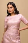 Samyukta Singhania_Blush Brocade Round Neck Pink Top And Pant Set _Online_at_Aza_Fashions