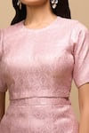 Samyukta Singhania_Blush Brocade Round Neck Pink Top And Pant Set _at_Aza_Fashions