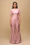 Buy_Samyukta Singhania_Blush Brocade Round Neck Pink Top And Pant Set 