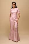Buy_Samyukta Singhania_Blush Brocade Round Neck Pink Top And Pant Set _at_Aza_Fashions