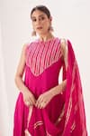 Muskann Kapadiaa_Pink Silk, Organza Gota Patti Round Neck Rose Anarkali Set _Online_at_Aza_Fashions