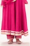 Buy_Muskann Kapadiaa_Pink Silk, Organza Gota Patti Round Neck Rose Anarkali Set _Online_at_Aza_Fashions