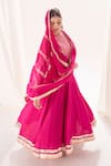 Shop_Muskann Kapadiaa_Pink Silk, Organza Gota Patti Round Neck Rose Anarkali Set _Online_at_Aza_Fashions