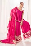 Buy_Muskann Kapadiaa_Pink Chiffon Gota Patti Round Neck Rose Kurta Sharara Set _at_Aza_Fashions