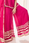 Muskann Kapadiaa_Pink Chiffon Gota Patti Round Neck Rose Kurta Sharara Set _Online_at_Aza_Fashions