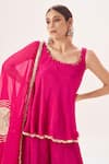 Shop_Muskann Kapadiaa_Pink Chiffon Gota Patti Round Neck Rose Kurta Sharara Set _Online_at_Aza_Fashions