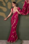 Buy_Muskann Kapadiaa_Pink Silk, Georgette Gota Patti Plunge Neck Rose Saree Set _Online_at_Aza_Fashions