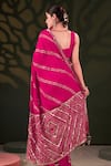 Shop_Muskann Kapadiaa_Pink Silk, Georgette Gota Patti Plunge Neck Rose Saree Set _at_Aza_Fashions