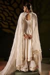 Shop_Muskann Kapadiaa_Ivory Silk, Organza Gota Patti Round Neck Anarkali Palazzo Set _at_Aza_Fashions