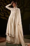 Buy_Muskann Kapadiaa_Ivory Silk, Organza Gota Patti Round Neck Anarkali Palazzo Set _at_Aza_Fashions