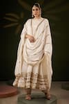 Buy_Muskann Kapadiaa_Ivory Chiffon Gota Patti Round Neck Anarkali Set _at_Aza_Fashions