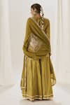 Shop_Muskann Kapadiaa_Olive Green Silk, Organza Gota Patti Round Neck Kurta Palazzo Set _at_Aza_Fashions