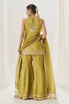 Shop_Muskann Kapadiaa_Olive Green Silk, Organza Gota Patti Round Neck Kurta Sharara Set _at_Aza_Fashions