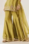 Buy_Muskann Kapadiaa_Olive Green Silk, Organza Gota Patti Round Neck Kurta Sharara Set _Online_at_Aza_Fashions