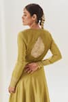 Shop_Muskann Kapadiaa_Olive Green Silk, Organza, Chiffon Gota Patti Round Neck Anarkali Set _at_Aza_Fashions