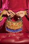 Shop_Forever Noor_Blue Beads, Tassels Faiza Boat Bag-gold _at_Aza_Fashions