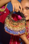 Forever Noor_Blue Beads, Tassels Faiza Boat Bag-gold _Online_at_Aza_Fashions