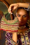 Forever Noor_Red Beads, Sequins Faiza Boat Bag In Multi Gold _Online_at_Aza_Fashions