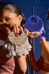 Forever Noor_Blue Tassels Electric Designer Rhinestone Bag _Online_at_Aza_Fashions