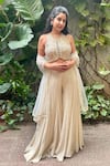 Buy_Aaryaa By Kashveen Kohli_Ivory Chiffon, Net Embroidery Halter Neck Hand Blouse And Palazzo Set _at_Aza_Fashions