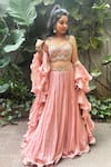 Shop_Aaryaa By Kashveen Kohli_Blush Chiffon, Net Embroidery Sweetheart Neck Peach Blouse Lehenga Set _at_Aza_Fashions