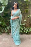 Buy_Aaryaa By Kashveen Kohli_Sky Blue Embroidery Plunge Neck Hand Saree Set _at_Aza_Fashions