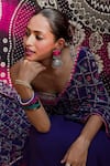 Shop_Aaryaa By Kashveen Kohli_Purple Chiffon, Silk Embroidery Plunge Neck Designer Saree And Blouse Set _Online_at_Aza_Fashions