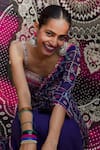 Aaryaa By Kashveen Kohli_Purple Chiffon, Silk Embroidery Plunge Neck Designer Saree And Blouse Set _at_Aza_Fashions