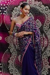 Buy_Aaryaa By Kashveen Kohli_Purple Chiffon, Silk Embroidery Plunge Neck Designer Saree And Blouse Set 