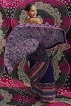 Shop_Aaryaa By Kashveen Kohli_Purple Chiffon, Silk Embroidery Plunge Neck Designer Saree And Blouse Set _at_Aza_Fashions