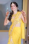 Aaryaa By Kashveen Kohli_Yellow Silk, Net Sequins, Embroidery Hand Saree And Blouse Set _Online_at_Aza_Fashions